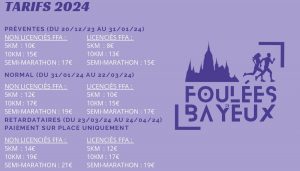 Foulées de Bayeux - tarifs 2024